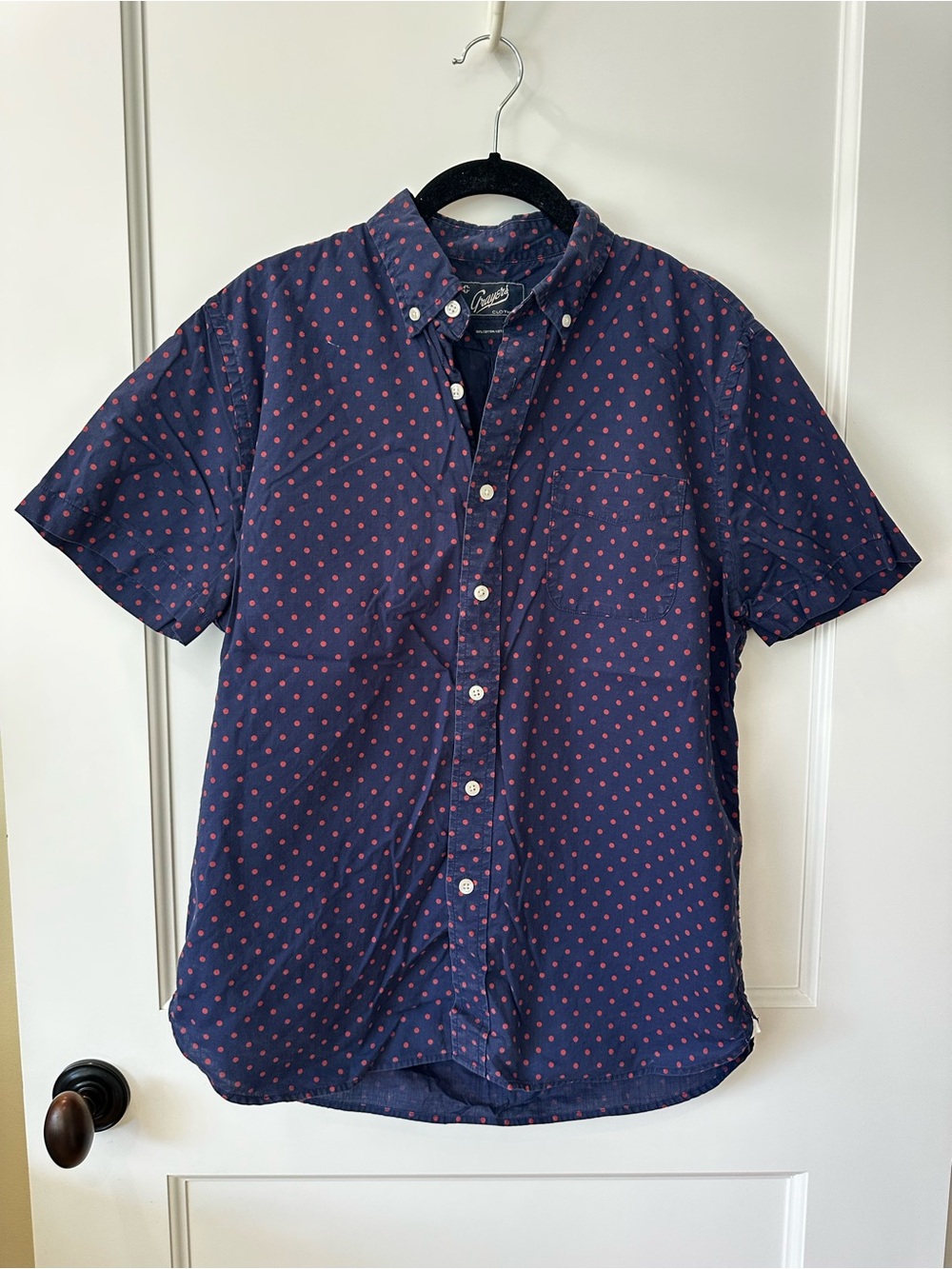 Grayers Navy Short-Sleeve Button-Down Shirt with Red Dot Print
